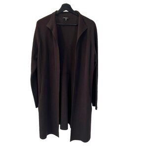 Eileen Fisher Brown Silk Cotton Blend Open Front Longline Cardigan Large